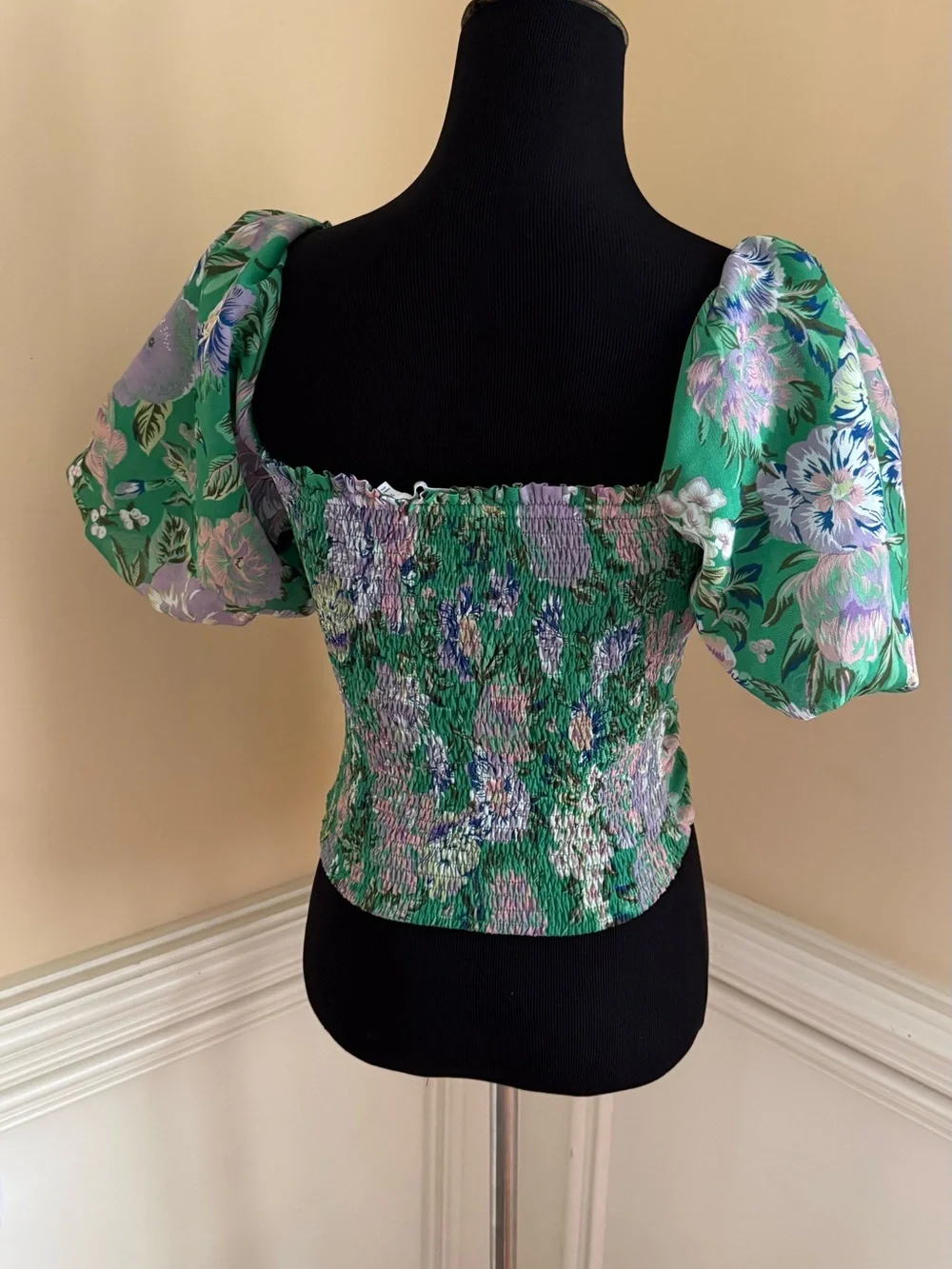 Astr Green‎ Floral Puff-Sleeve Wrap Blouse Size Small